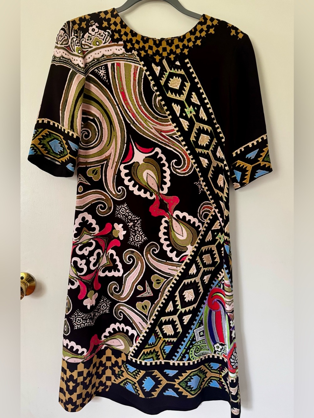 Etro Black Multi-Color Paisley Silk Shift Dress - Size 42